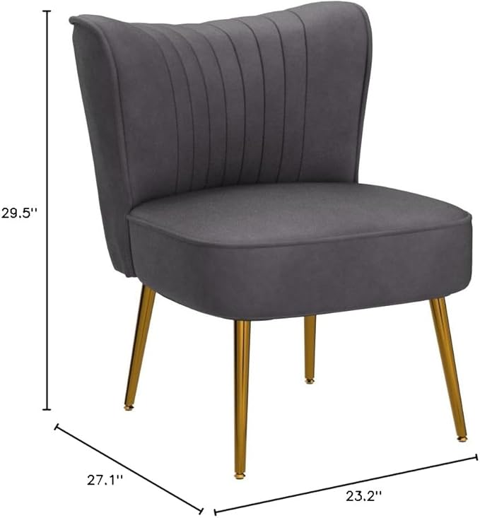 Modern Velvet Accent Chair for Living Room, Bedroom, or Entryway, Stylish and Comfortable Armless Design with Metal Legs, Grey