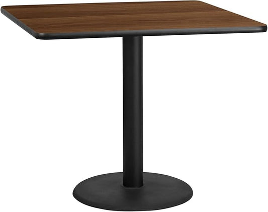 Flash Furniture Graniss 42'' Square Walnut Laminate Table Top with 24'' Round Table Height Base