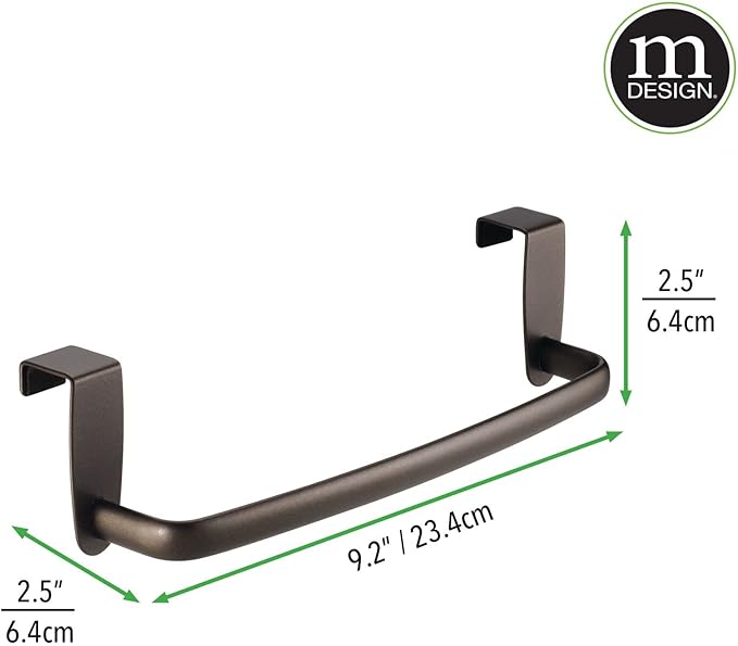mDesign Steel Metal Wire Over Cabinet Towel Rack Storage Organizer - Hang on Cabinet or Door - Towel Bar Holder for Kitchen - Holds Hand Towels, Washcloths - Spira Collection, 2 Pack, Bronze