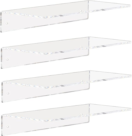 Weiai Clear Acrylic Shelves 12 Inch, Floating Wall Mounted Shelf for Wall Storage, Set of 4