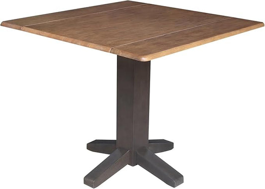 Solid Wood 36" Square Dual Drop Leaf Dining Table, Hickory/Washed Coal