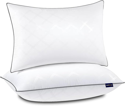 Pillows Queen Size Set of 2, Bed Pillows for Sleeping, Down Alternative Pillow with Machine Washable Cover for Back, Stomach or Side Sleepers