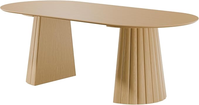 Casaphoria 79" Oval Dining Table, Modern Wood Kitchen Table with Cone Shaped Stripe Convex Base for Living Room & Dining Room, Easy Assembly Farmhouse Furniture for 6-8, Oak