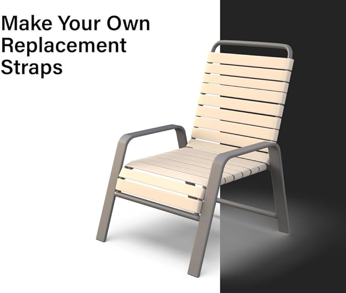 2" x20' ft Vinyl Straps for Patio Chairs Repair Outdoor Lawn Furniture Strapping Matte Finish (Gray) + 20 Free Rivets!