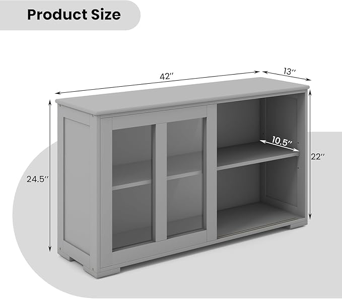 NAFORT Wooden Buffet Cabinet Sideboard with Sliding Doors, Kitchen Storage Console Table, Accent Coffee Bar with Adjustable Shelf for Living Room, Dining Room, Entryway (Gray)