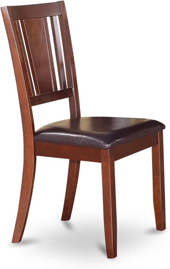 East West Furniture DUC-MAH-LC Dudley Kitchen Dining Chairs - Faux Leather Upholstered Wood Chairs, Set of 2, Mahogany