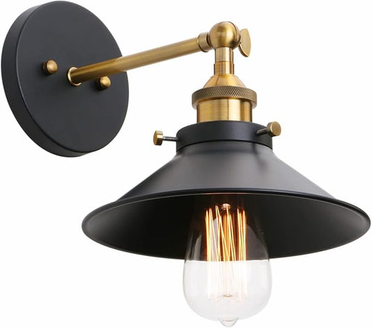Phansthy Industrial Wall Sconce Vintage Style 1-Light Sconce 8.1 Inches / 20.5 cm Diameter Metal Light Shade (Antique)