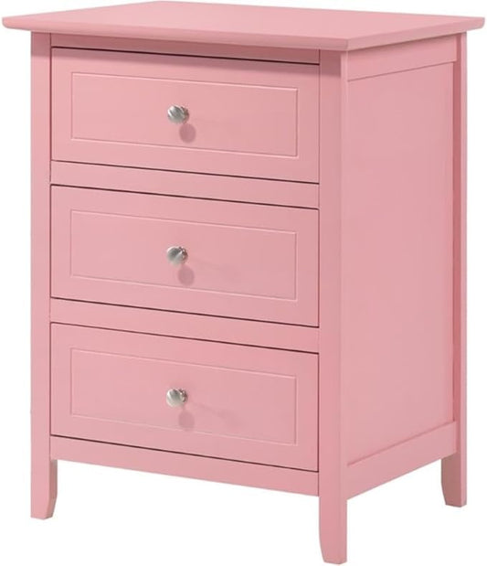 Glory Furniture Daniel 3 Drawer Nightstand in Pink