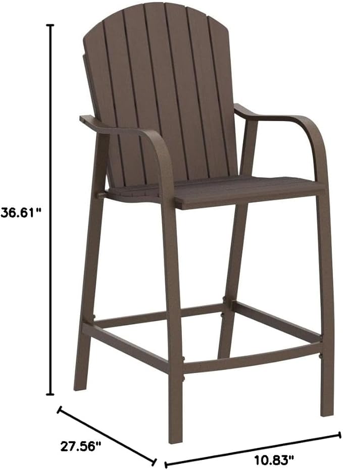 Crestlive Products Patio Wood Bar Stools Counter Height Chairs All Weather Furniture with Heavy Duty Aluminum Frame in Brown Finish for Outdoor Indoor, Pack of 2 (Brown)