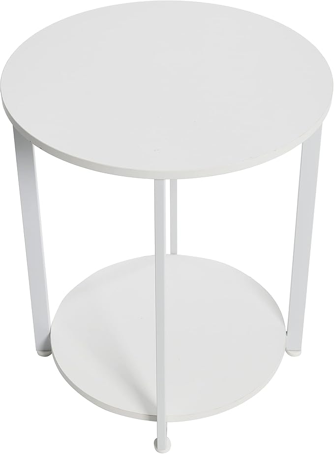 Household Essentials Jamestown Round Side End Table with Storage Shelf Scandinavian White and White Metal