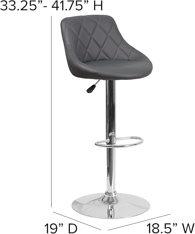 Flash Furniture Caldwell 2 Pk. Contemporary Gray Vinyl Bucket Seat Adjustable Height Barstool with Chrome Base