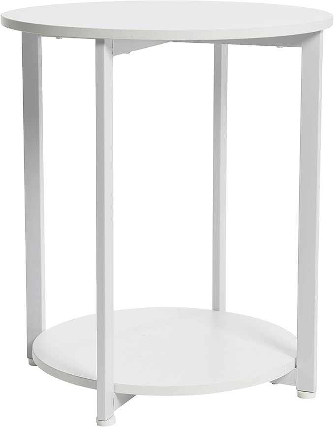 Household Essentials Jamestown Round Side End Table with Storage Shelf Scandinavian White and White Metal