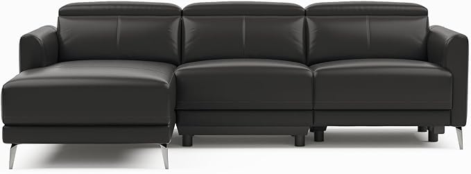 Valencia Andria 99.5" Reclining Leather Sectional Sofa, 3 Seater Reclining Couch with Left Hand Chaise | Italian Nappa 11000 Top Grain Leather | Power Reclining Seat with Adjustable Headrests - Black