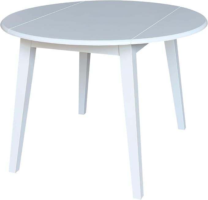 IC INTERNATIONAL CONCEPTS 42" Round Solid Wood Dual Drop Leaf Table in White