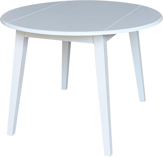 IC INTERNATIONAL CONCEPTS 42" Round Solid Wood Dual Drop Leaf Table in White