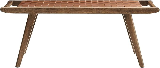 Modway Saoirse 47" Faux Leather Wood Bench in Walnut Brown