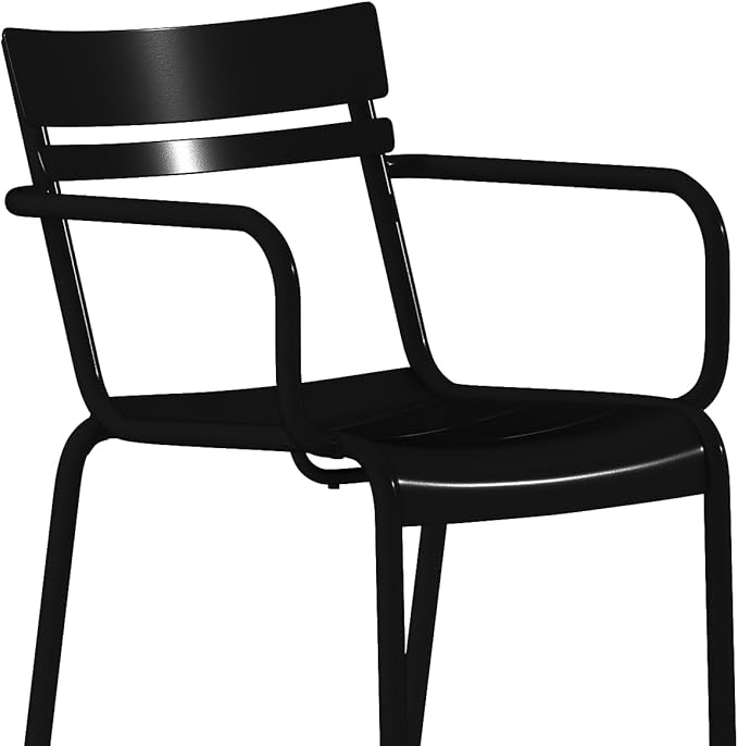 Flash Furniture Nash Commercial Grade Steel Stack Chair, Indoor-Outdoor Arm Chair with 2 Slat Back, Set of 4, Black