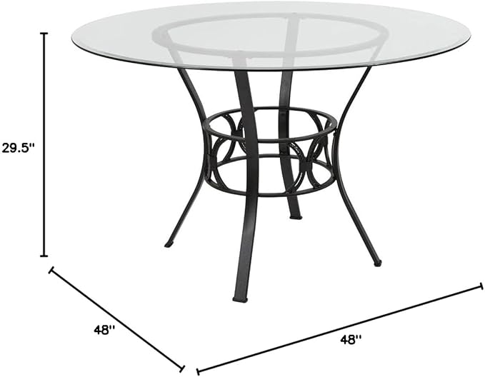 Flash Furniture Carlisle 48'' Round Glass Dining Table with Black Metal Frame