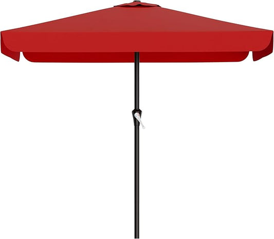 AreShark 8 X 10 FT Large Rectangular Patio Umbrella with Valance, Outdoor Table Market Umbrella w/Crank & 8 Ribs, Rectangle Outdoor Umbrellas for Garden, Deck, Yard and Poolside, Red