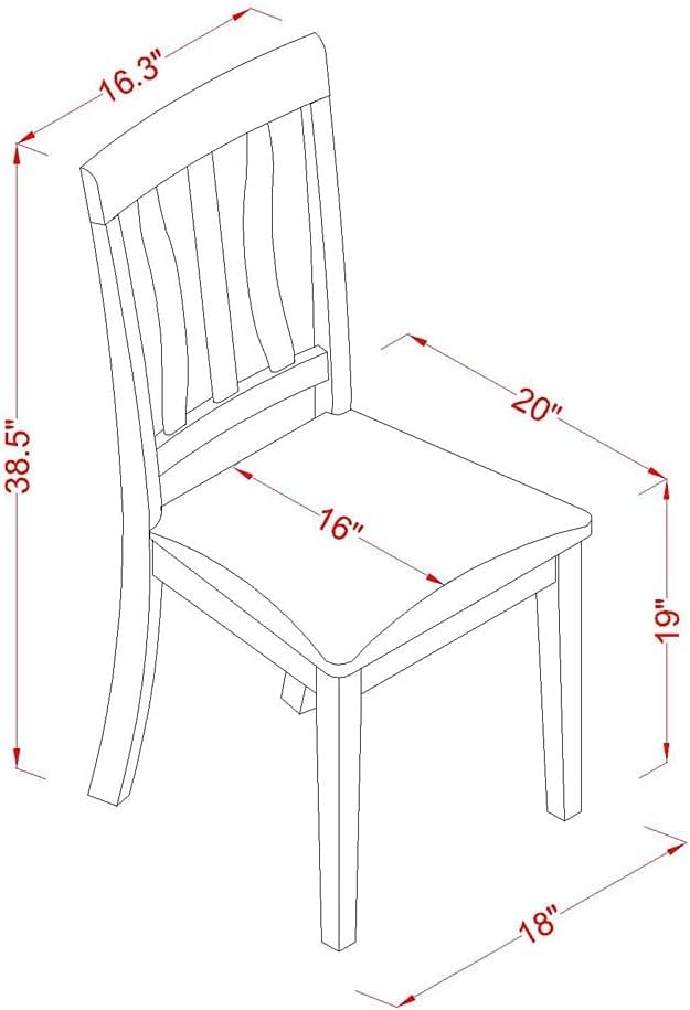 East West Furniture ANC-CAP-W Antique Dining Room Chairs - Slat Back Wooden Seat Chairs, Set of 2, Cappuccino