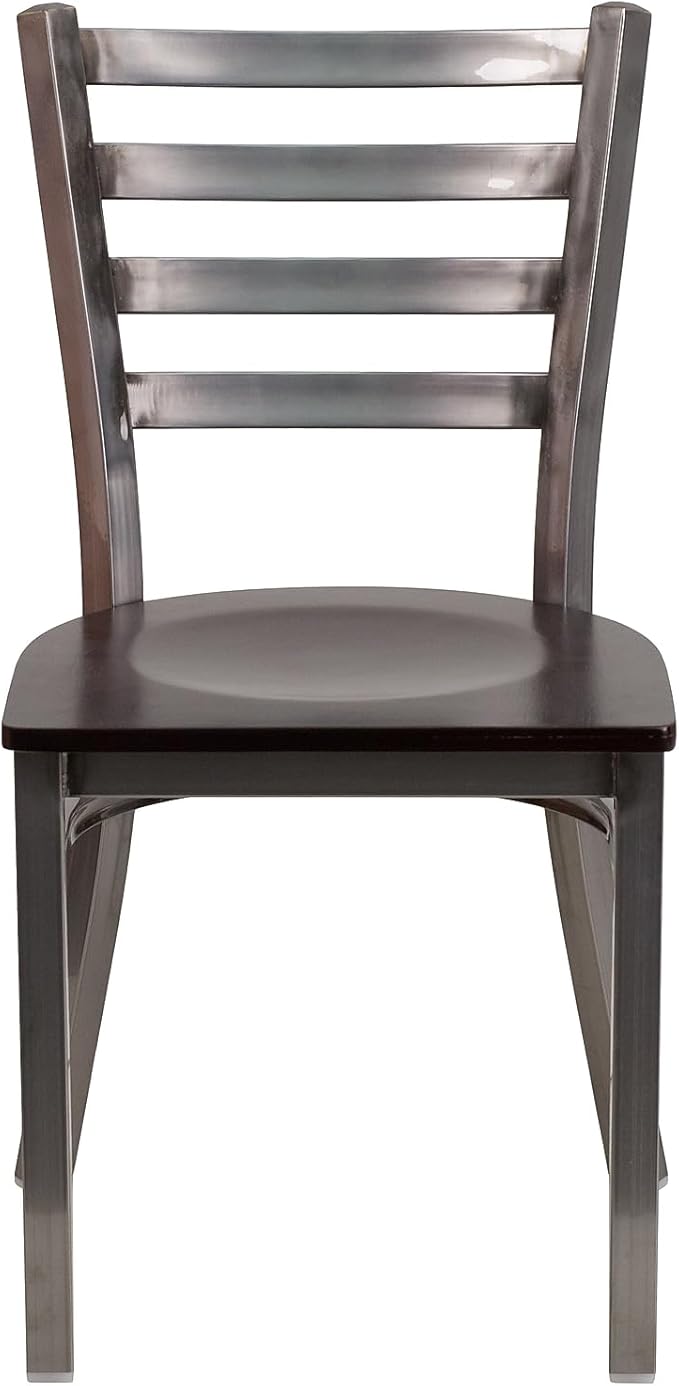 Flash Furniture HERCULES Series Clear Coated Ladder Back Metal Restaurant Chair - Walnut Wood Seat