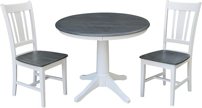 International Concepts 36" Solid Wood Table with 2 San Remo Chairs in White/Gray