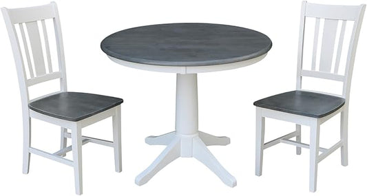 International Concepts 36" Solid Wood Table with 2 San Remo Chairs in White/Gray
