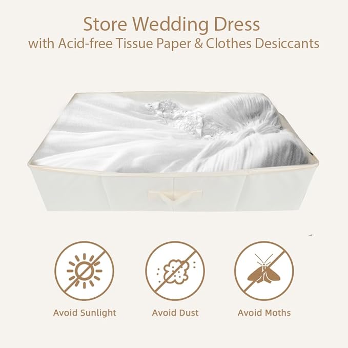 Large Wedding Dress Storage Box - Beige Preservation Box with 30Pcs Acid-free Tissue Paper