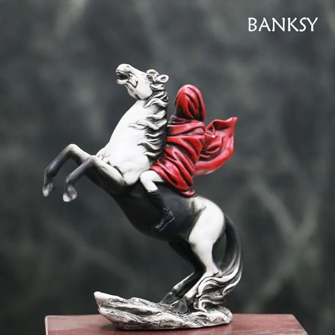 Banksy Horse Riding Girl Statue, Brown Resin Figurine, 6.7x5.5x2.36 inches, Matte Finish, Antique Style, Decorative Statue for Home, Office, or Gift