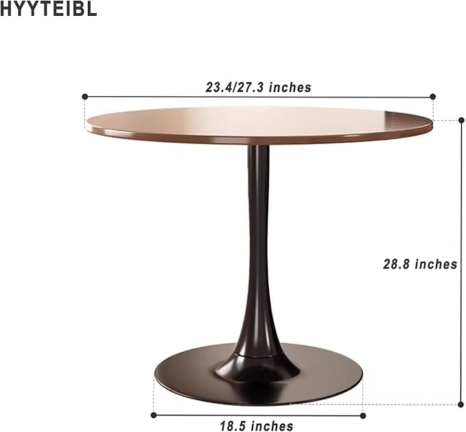 23.4" Round Tulip Dining Table for 2-4 People with Walnut Top and Black Metal Pedestal Base, Mid-Century Modern Small Space Table for Kitchen, Living Room, Cafe