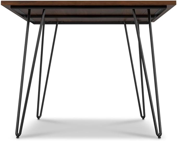 SIMPLIHOME Hunter Dining Table - 66 inch Wide Solid Wood Walnut Veneer Table, Modern Industrial Style for Dining Room or Kitchen with Black Powder-Coated Iron Legs and Hairpin Legs, Seats 6
