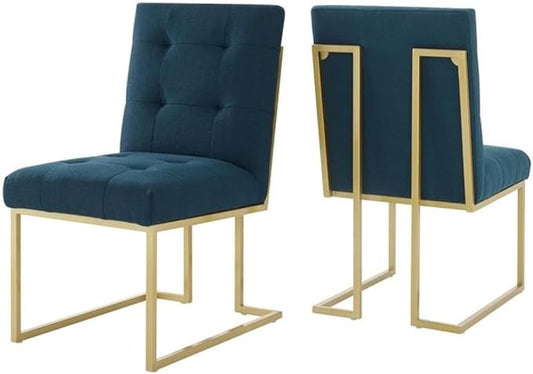 Modway Privy Stainless Steel Upholstered Fabric Dining Accent Chair Set of 2, Gold Azure