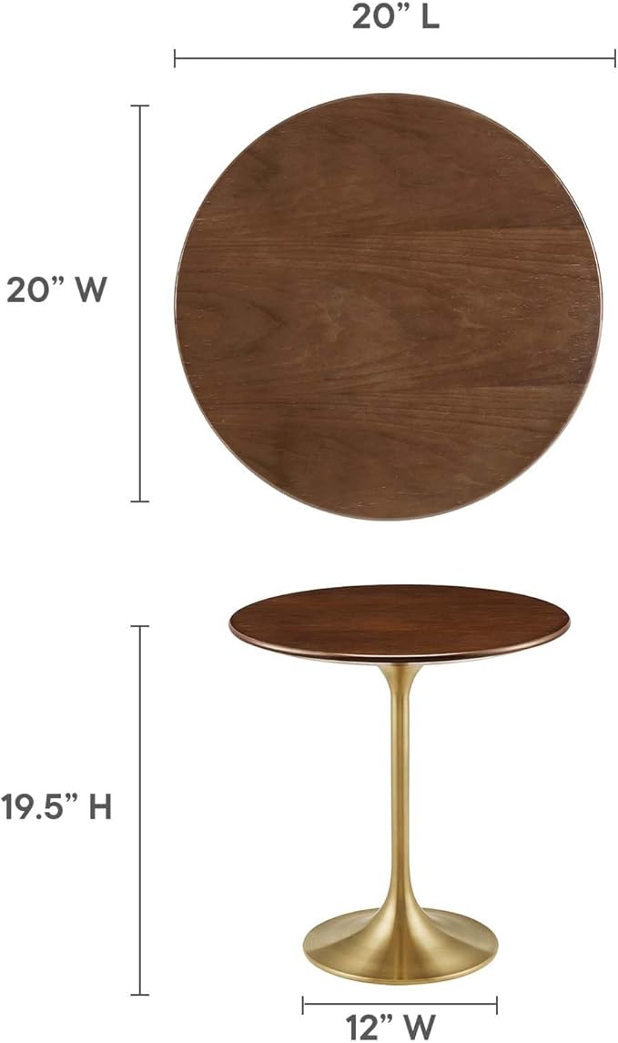 Modway Lippa Round 20" Wood Grain Mid-Century Modern Side Table, Gold Walnut