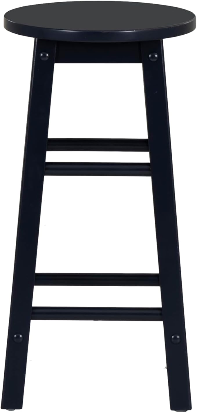 Linon Zeke Navy Blue Solid Wood Backless Round Counter Stool with 24 Inch Seat Height