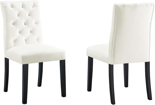Modway EEI-5011-WHI Duchess Performance Velvet Dining Chairs - Set of 2, White