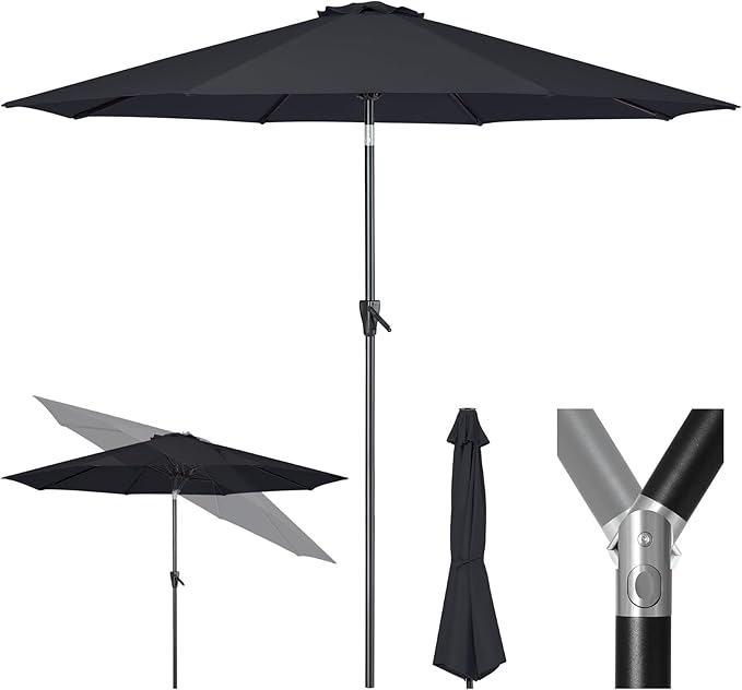 Tempera Patio Market Outdoor Table Umbrella with Push Button Tilt and Crank, Large Sun Umbrella with Sturdy Pole & Fade Resistant Canopy, Easy to Set