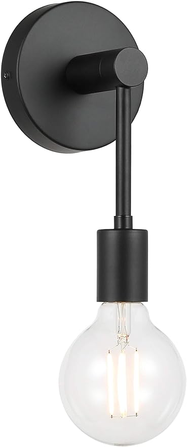 XiNBEi Lighting Wall Sconce Single 1 Light Sconces Wall Light with LED Bulb, Black Vanity Light for Bathroom Hallway Bedroom XB-W1234-1-MB-G30