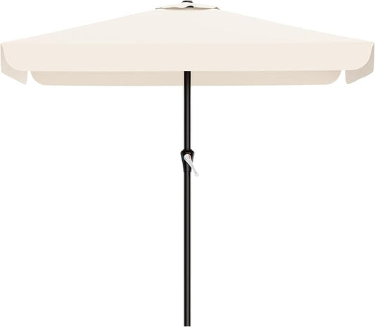 AreShark 8 X 10 FT Large Rectangular Patio Umbrella with Valance, Outdoor Table Market Umbrella w/Crank & 8 Ribs, Rectangle Outdoor Umbrellas for Garden, Deck, Yard and Poolside, Cream White