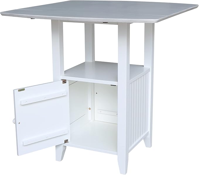 IC INTERNATIONAL CONCEPTS Dual Drop Leaf White Wood Bistro Table Counter Height with Storage