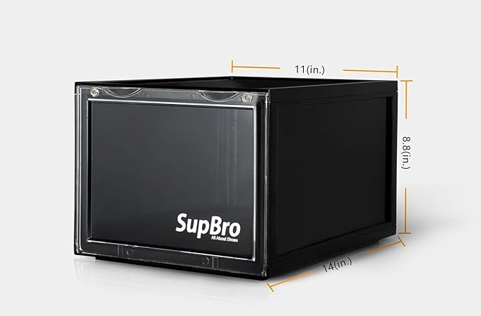 SupBro Collection Crate - Easy Access Storage Shoes Box -Plastic Foldable Stackable Sneaker Display Storage with Clear Front Door Organizer-2 Pack (Black)