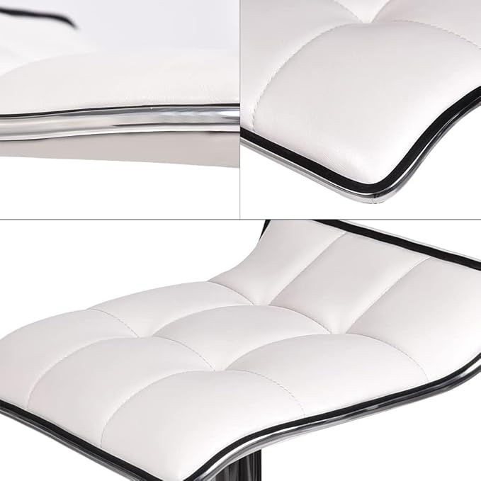 Set of 2 Barstool, Adjustable Swivel Gas Lift Bar Stools, PU Leather with Chrome Base, White