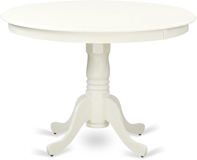 East West Furniture HLKE3-LWH-W 3 Piece Kitchen Table & Chairs Set Contains a Round Dining Room Table with Pedestal and 2 Dining Chairs, 42x42 Inch, Linen White