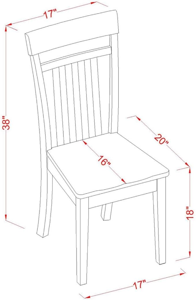 East West Furniture CAC-MAH-W Capri Dining Room Chairs - Slat Back Solid Wood Seat Chairs, Set of 2, Mahogany