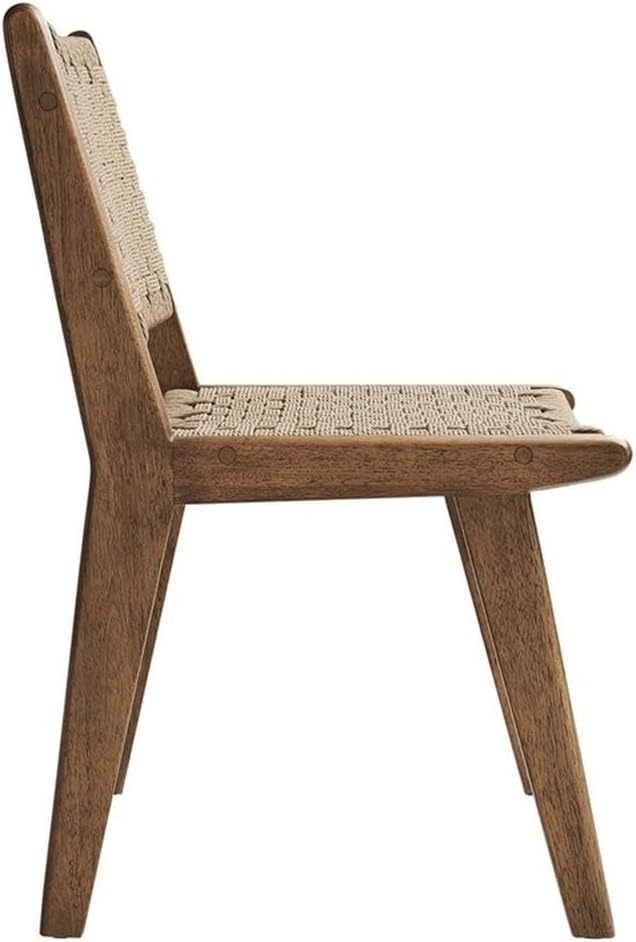 Modway Saoirse Woven Rope Wood Dining Side Chair in Walnut Natural