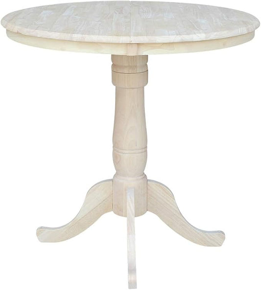 IC INTERNATIONAL CONCEPTS 36" Round Top Pedestal Table with 12" Leaf - 34.9" H - Dining or Counter Height
