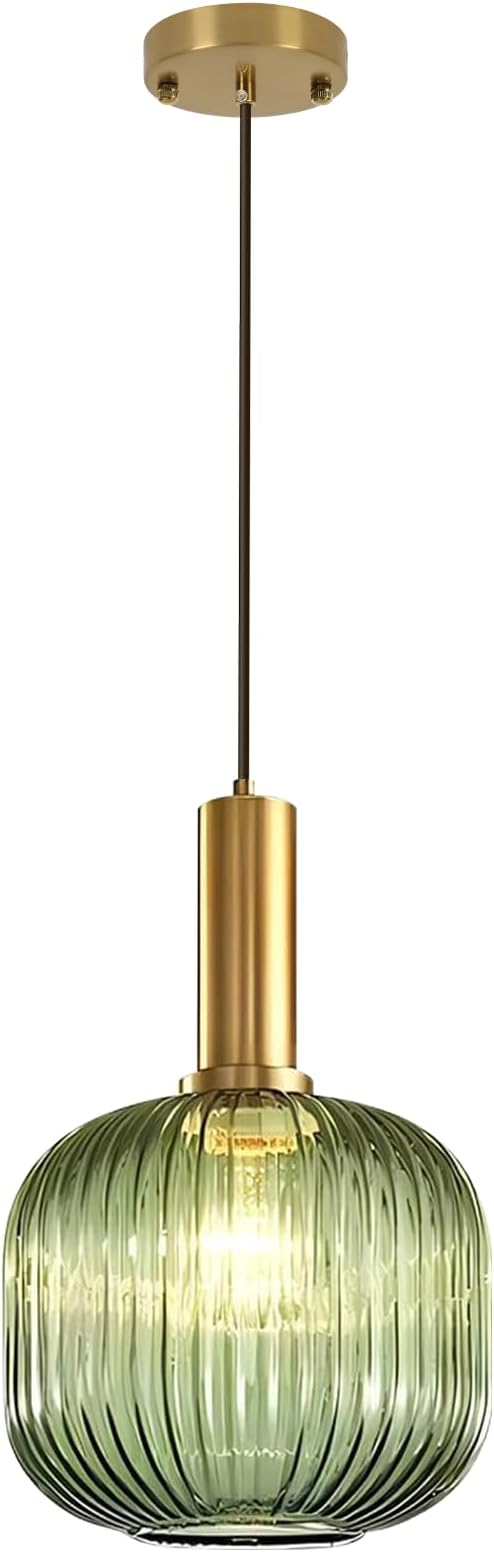 Green Glass Pendant Light Vintage Kitchen Pendant Lighting Over Island Sink Mid Century Modern Gold Hanging Pendant Light Fixture for Bedroom Living Room Dining Room