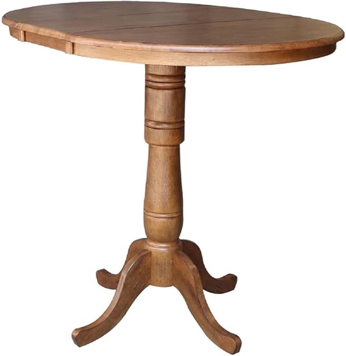 IC INTERNATIONAL CONCEPTS 36" Solid Wood Round Top Pedestal Table in Oak with 12" Leaf - 41.3" H