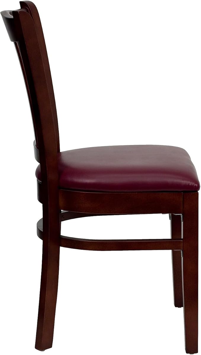 Flash Furniture 2 Pk. HERCULES Series Vertical Slat Back Mahogany Wood Restaurant Chair - Burgundy Vinyl Seat