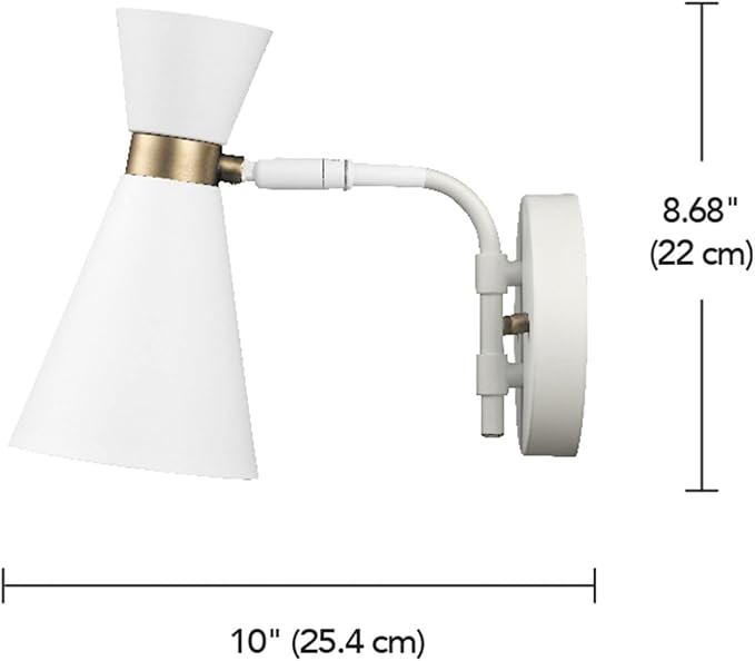Globe Electric 65000030 1-Light Wall Sconce, White, Matte Brass Accent, Wall Lights for Living Room, Bedroom, Den, Mounted Bedside Lamp, Apartment Essentials, Dimmable, Light for Apartment and Rentals