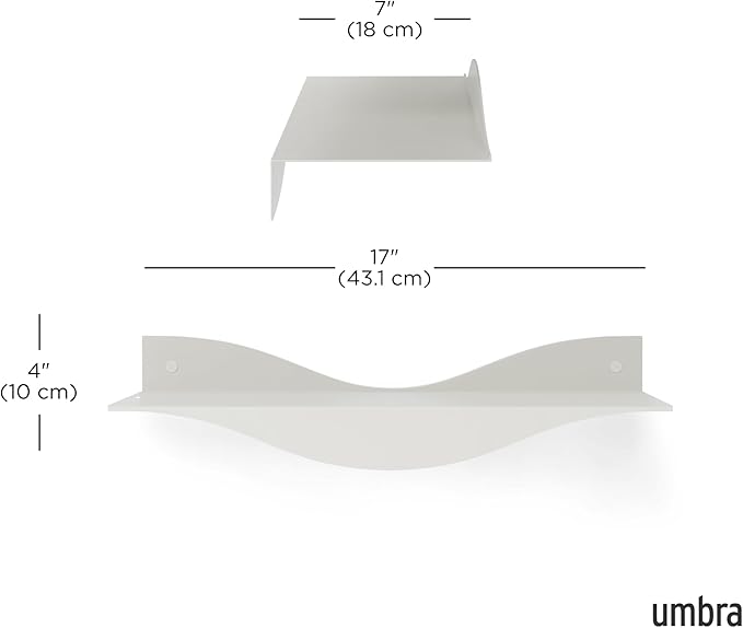 Umbra Surf Shelf Set of 2 – Sand Metal Floating Shelves for Wall Storage & Décor, Modern Wave Design, 100% Steel, Holds 15 lbs. Each, Easy Installation Shelving for Bedroom, Living Room & Office